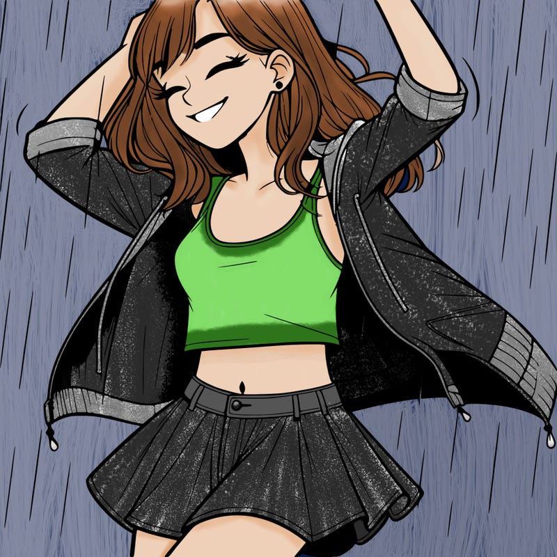 realistic teenage girl dancing in the rain