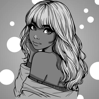 realistic girl with bangs looking over her shoulder