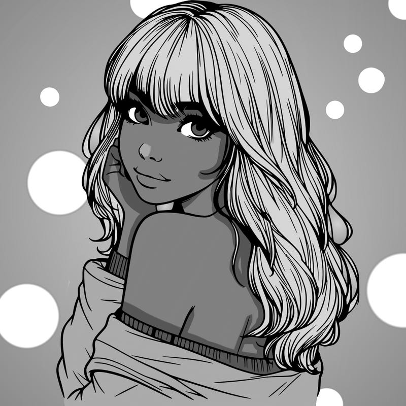 realistic girl with bangs looking over her shoulder