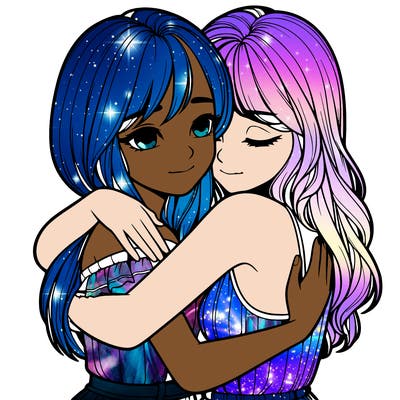 realistic girls hugging