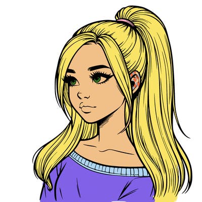 realistic girl with a high ponytail