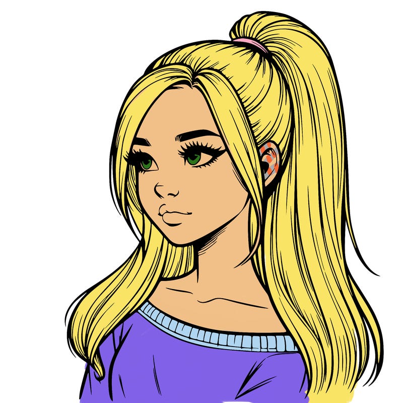 realistic girl with a high ponytail