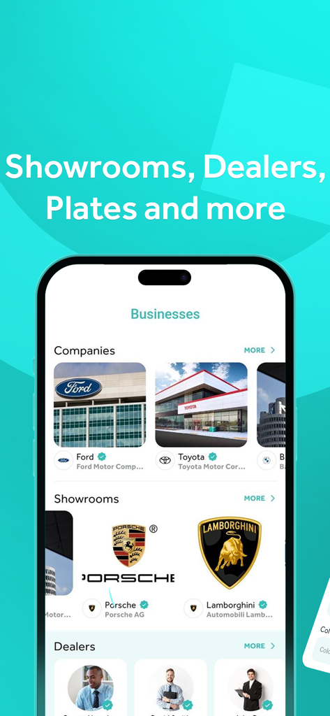 CAR GO: Buy, Sell and Go! - CAR GO app interface displaying verified showrooms car companies and dealer listings for buying and selling cars