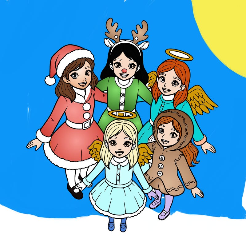 group of 5 girls in christmas costume