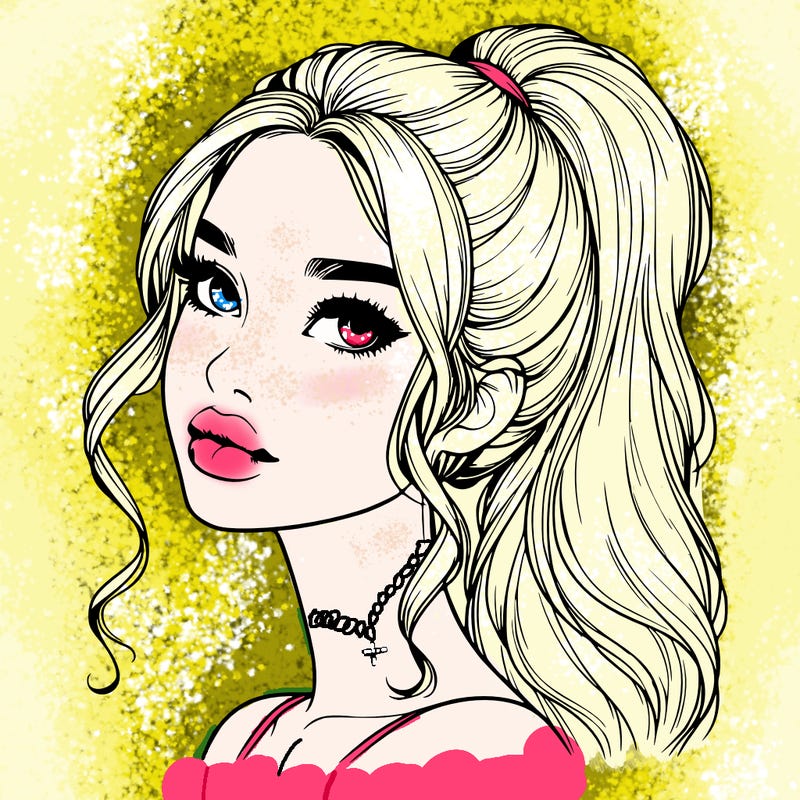 realistic girl with a ponytail on her hair and lips
