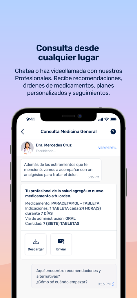 1DOC3 - Telemedicine chat interface on 1DOC3 app showing a medical consultation and digital prescription
