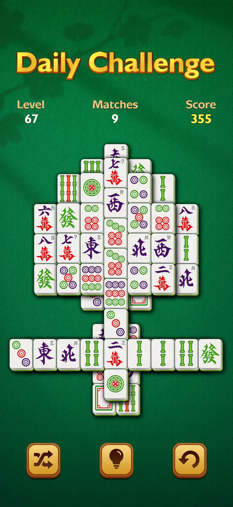 Vigor Mahjong - 大きなタイルとシニア向けの明確なゲーム統計が特徴のVigor Mahjongデイリーチャレンジ画面