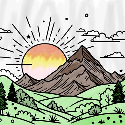 a mountain with a beautiful sunset