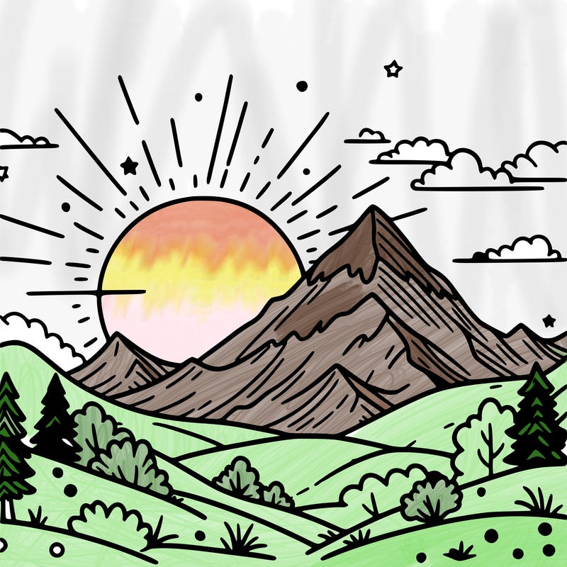 a mountain with a beautiful sunset