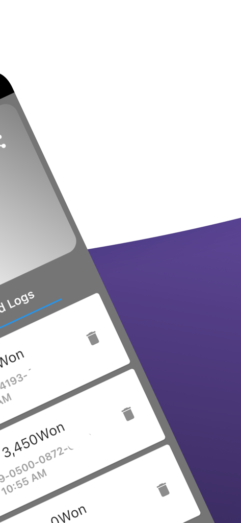 Transaction history and balance logs in Korean Won for a transit card