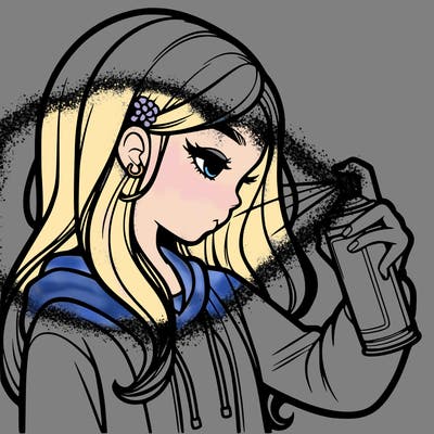 a realistic girl spray painting