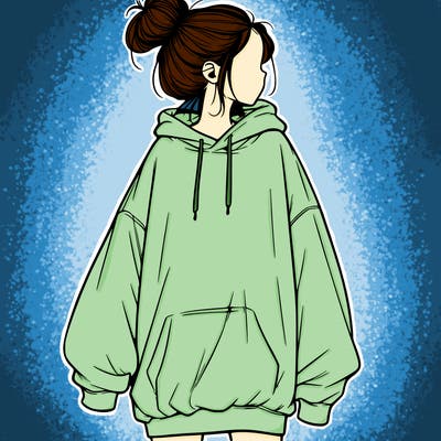 realistic girl with a oversized sweatshirt on and a bun