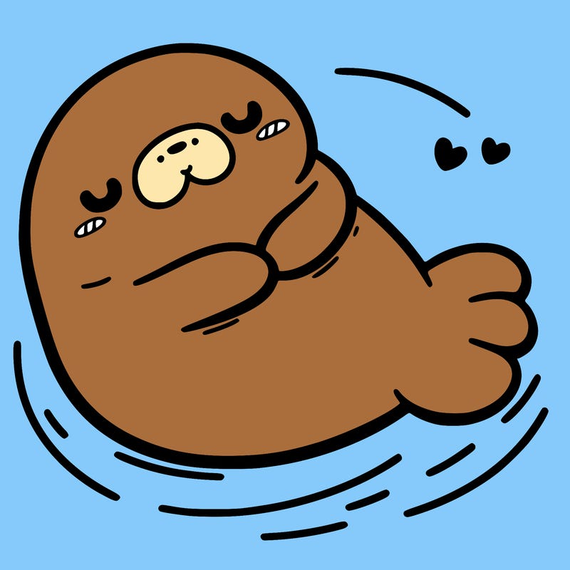 kawaii manatee: floating peacefully with a content expression
