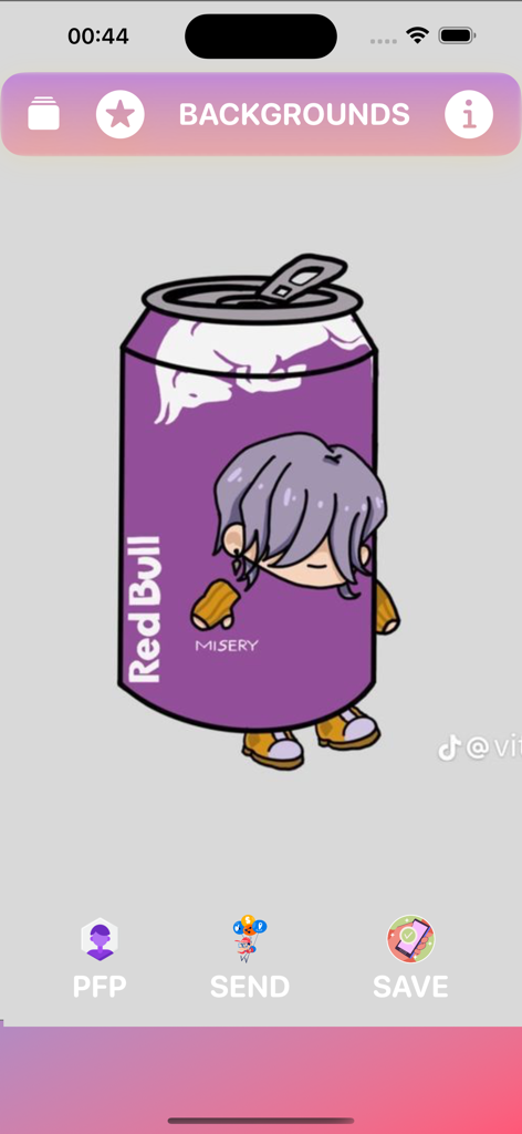 Cute Lily Lovebraid Keyboard - A purple keyboard background selection screen featuring an anime character inside a soda can.