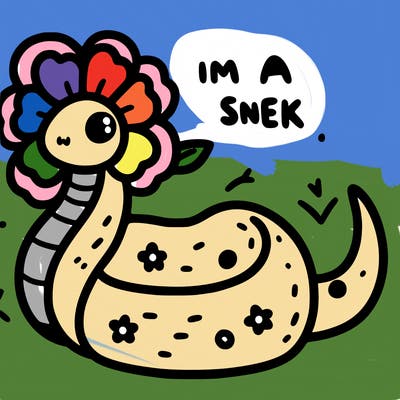 snake wearing a cute flower that says im a snek