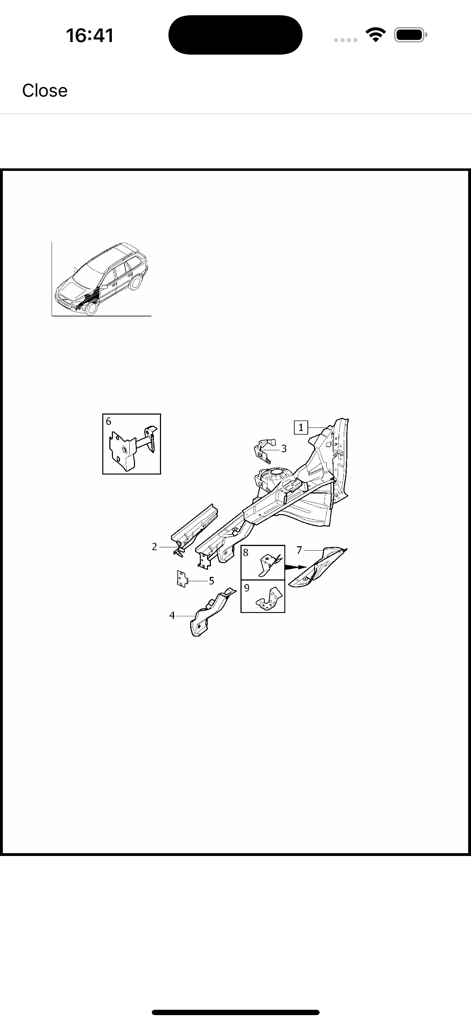 Technical diagram showing an exploded view of Volvo car body components with part numbers