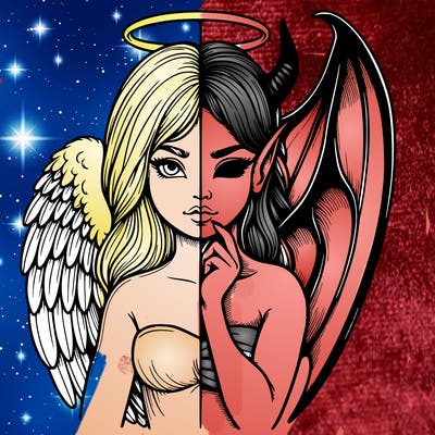 realistic angel half demon