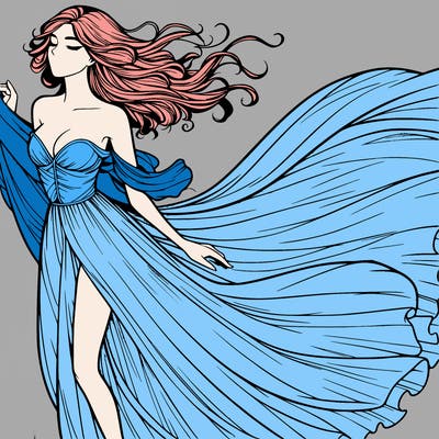 realistic woman in dress flowing the the wind