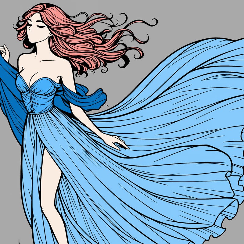 realistic woman in dress flowing the the wind