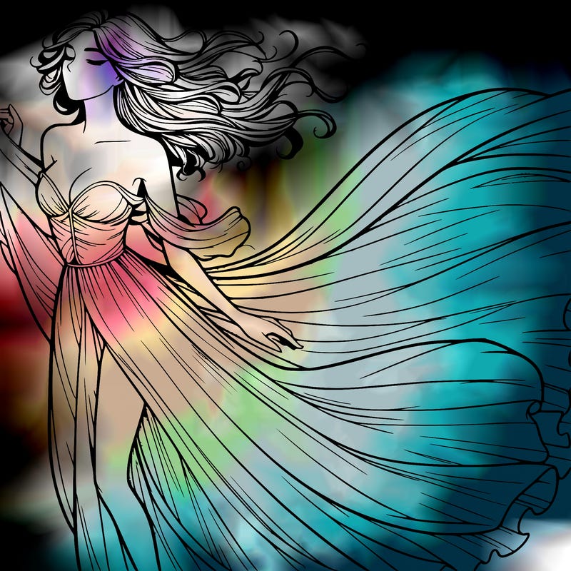 realistic woman in dress flowing the the wind