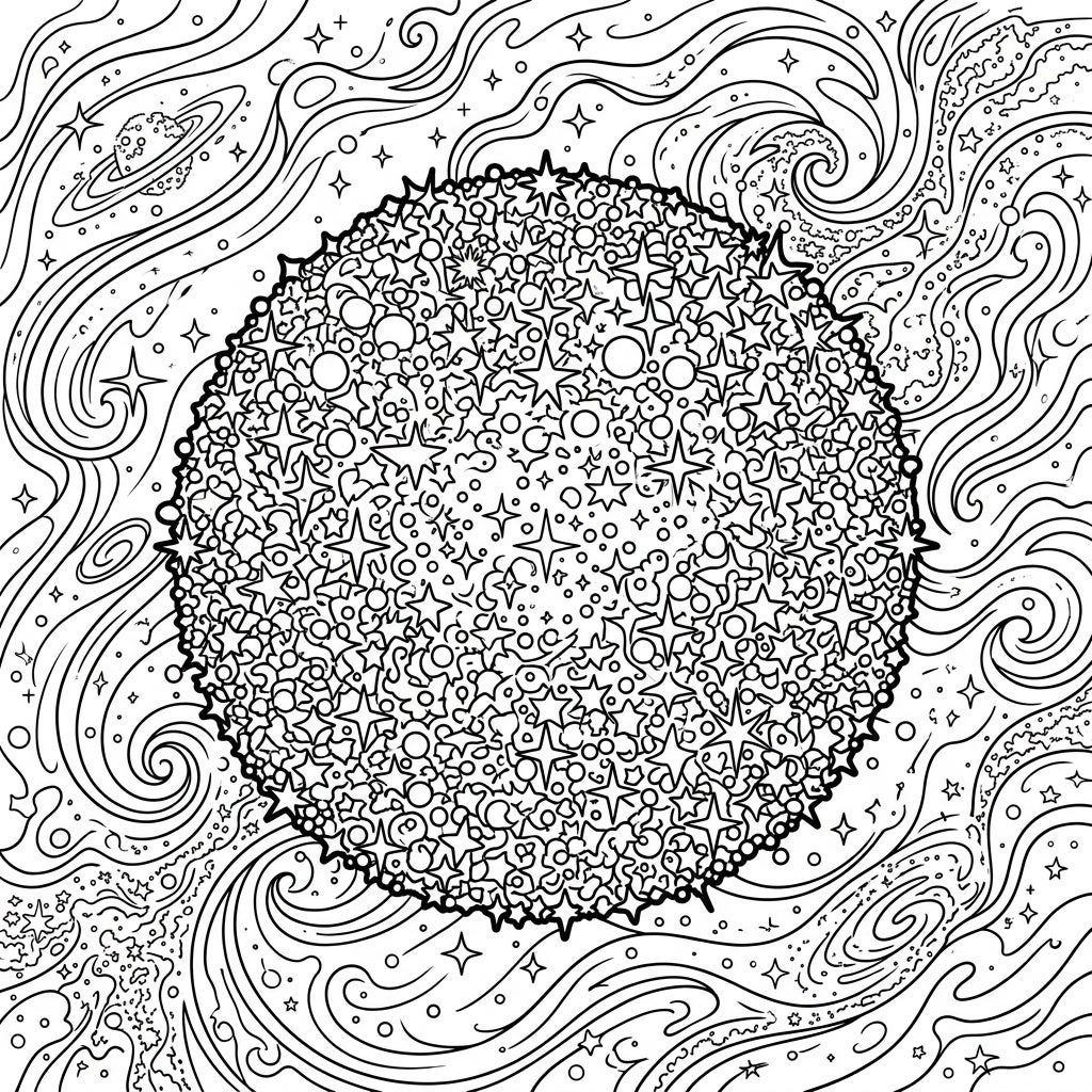 Globular Star Clusters Coloring Page: Cosmic Stars & Nebulae