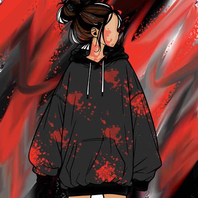 realistic girl with a oversized sweatshirt on and a bun