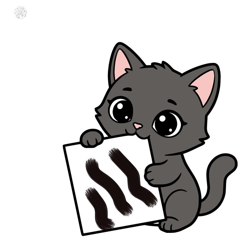 a small cat with a blank sheet of paper in its hand. the cat is sooooooo cute!