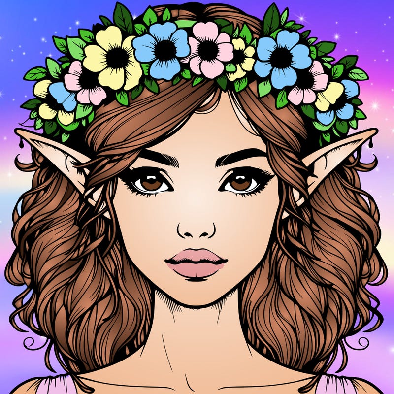realistic female elf with flower crown