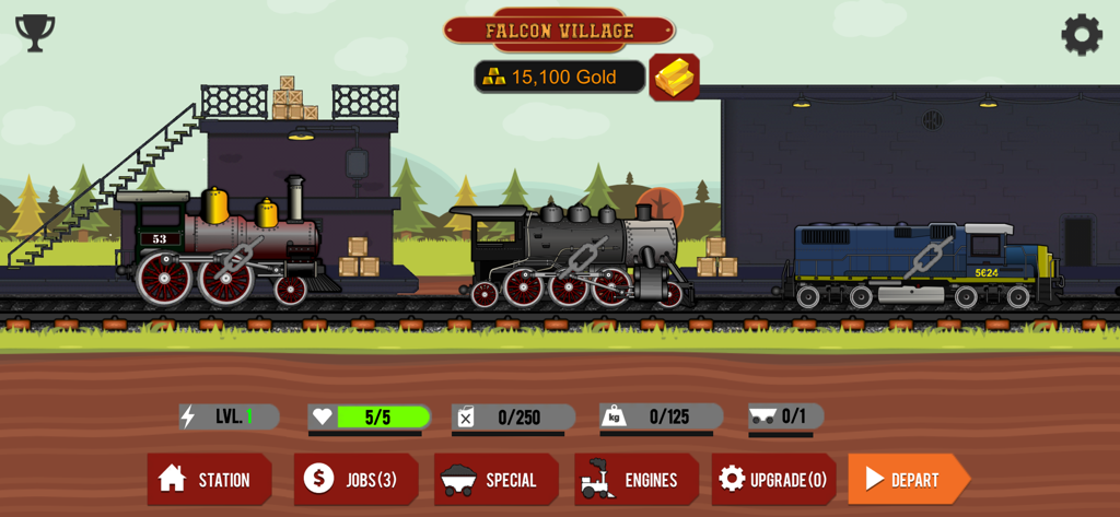 Rails And Metal HD - A selection of steam and diesel locomotives at Falcon Village station in the Rails And Metal HD game