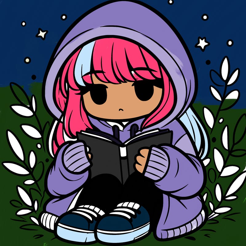 girl in oversized hoodie reading a book