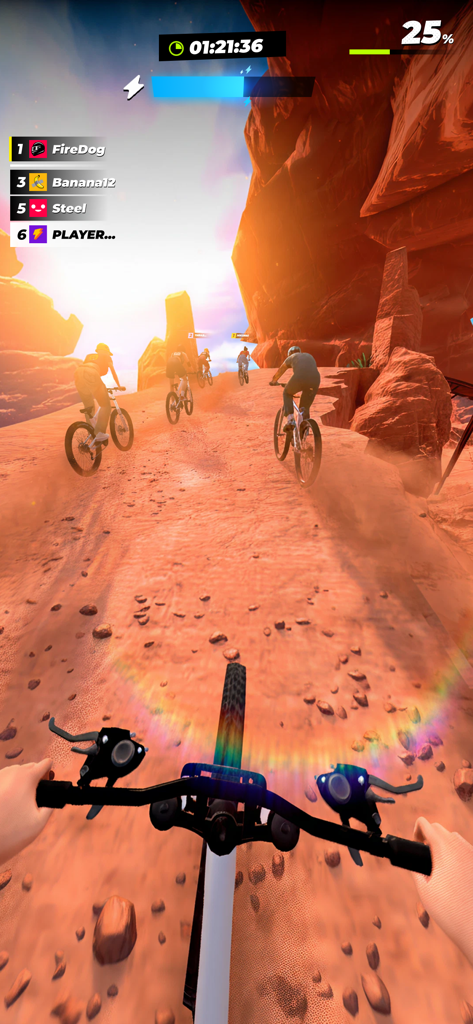 RUSH: Xtreme - First person view of a mountain bike race through a rocky desert canyon