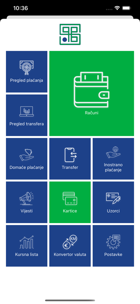 mPBS - Haupt-Dashboard der mPBS Mobile Banking App mit verschiedenen Finanzdienstleistungen und Kontooptionen