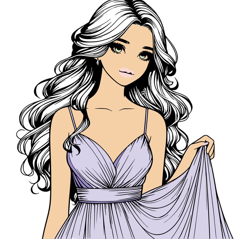 realistic girl in flowy silky prom dress