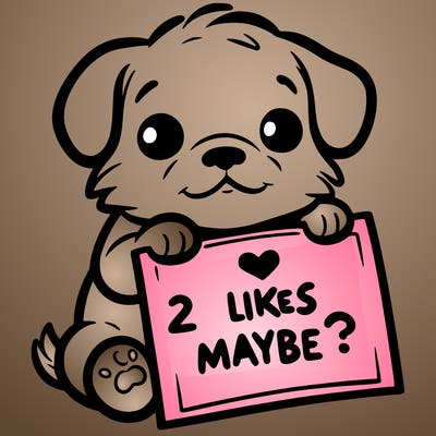 a puppy holding a sign that says 2 likes maybe?