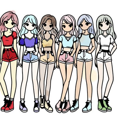 a group of girls wearing crop tops and shorts