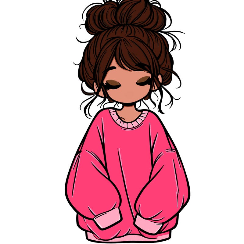 girl with baggy sweatshirt and messy bun