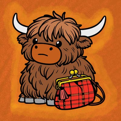 highland cow in a purse