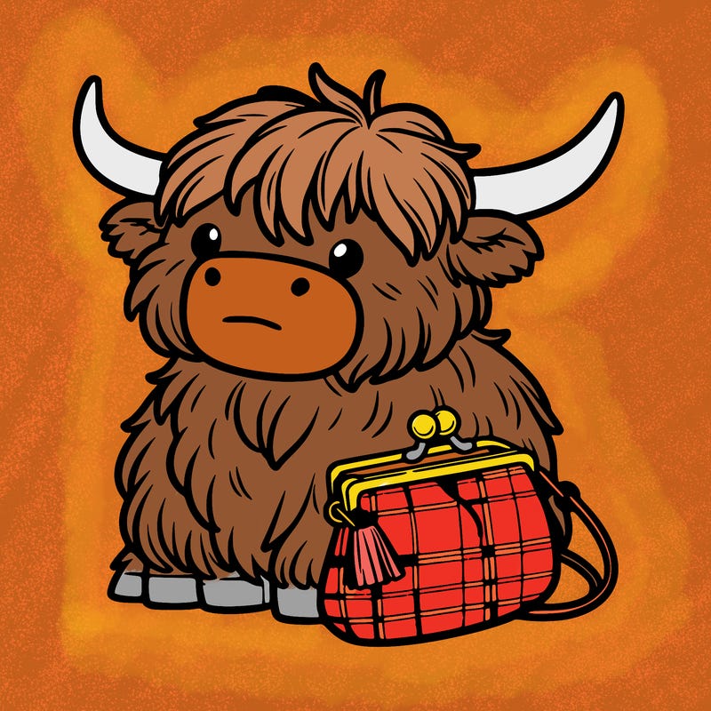 highland cow in a purse