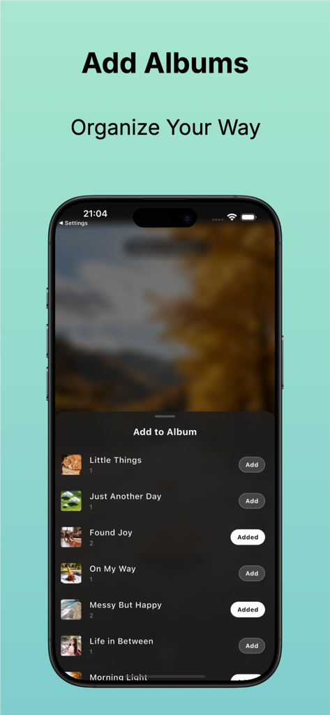 SwipeClean app interface showing a list of custom albums for photo organization