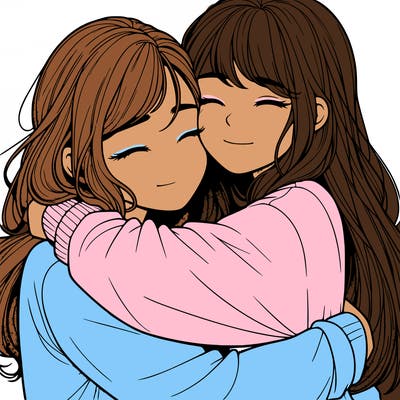 realistic two girls hugging