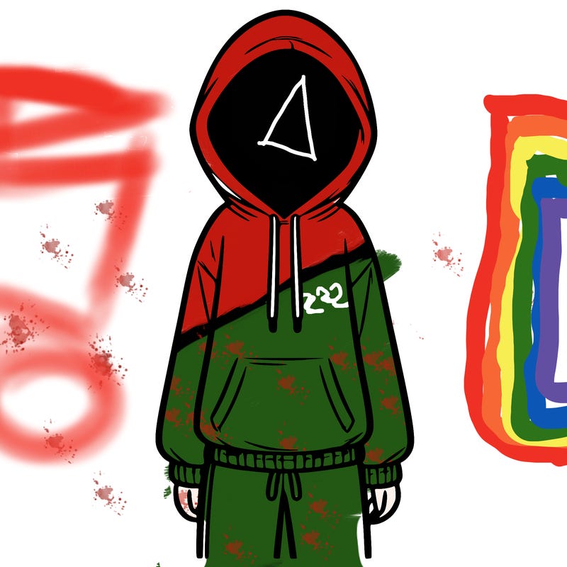 faceless girl in a tracksuit with a hood on and no hair