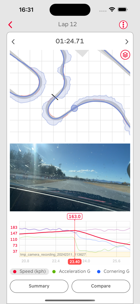 RaceBox - RaceBox app lap analysis with track map video and telemetry graphs