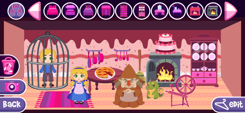 My Fairy Tale - Game - A dollhouse decoration screen with Hansel Gretel and a witch