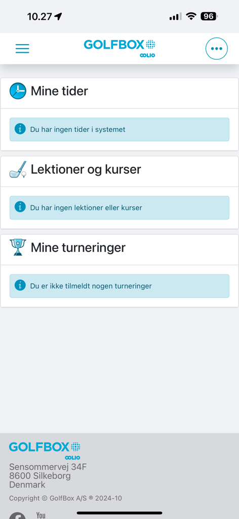 GolfBox App - GolfBox app dashboard displaying sections for bookings lessons and tournaments
