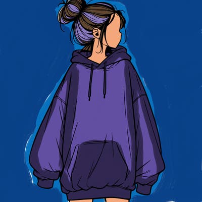 realistic girl with a oversized sweatshirt on and a bun