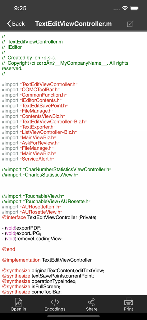 iEditor Pro – Text Code Editor - Mobile code editor interface with syntax highlighting for source code files
