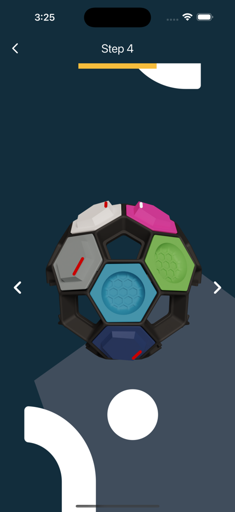 Modèle numérique 3D du Boulderball avec des prises colorées illustrant une étape d'entraînement sur l'interface de l'application.