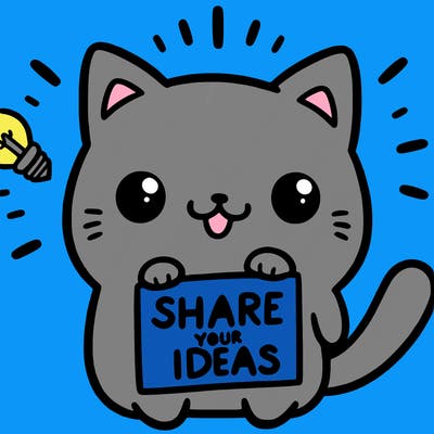 a cute cat saying share your ideas