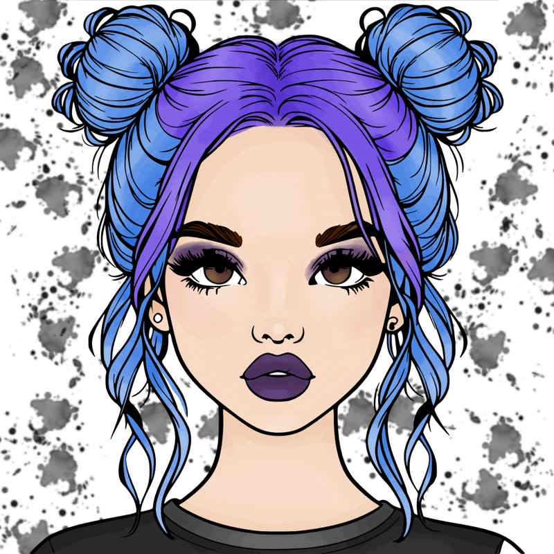 realistic girl with two buns in hair and lips