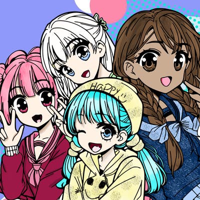 manga girl with friends